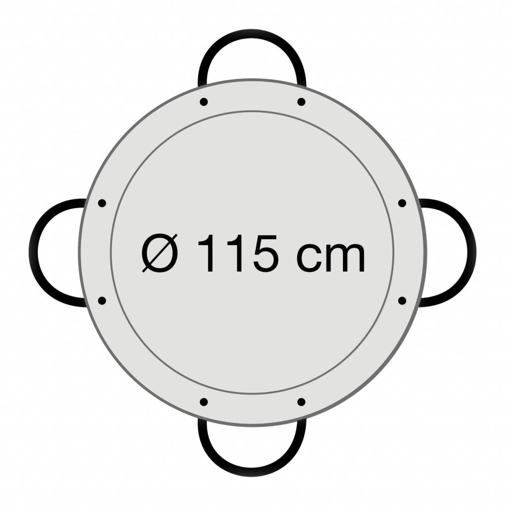 Große Paella-Pfanne Ø 115 cm - Stahl poliert, mit Griffen - für 120 Portionen - ideal für Paella, Reisgerichte und Pfannengerichte