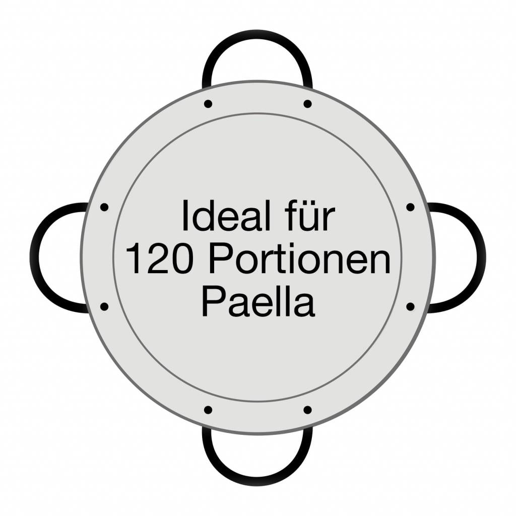 Große Paella-Pfanne Ø 115 cm - Stahl poliert, mit Griffen - für 120 Portionen - ideal für Paella, Reisgerichte und Pfannengerichte