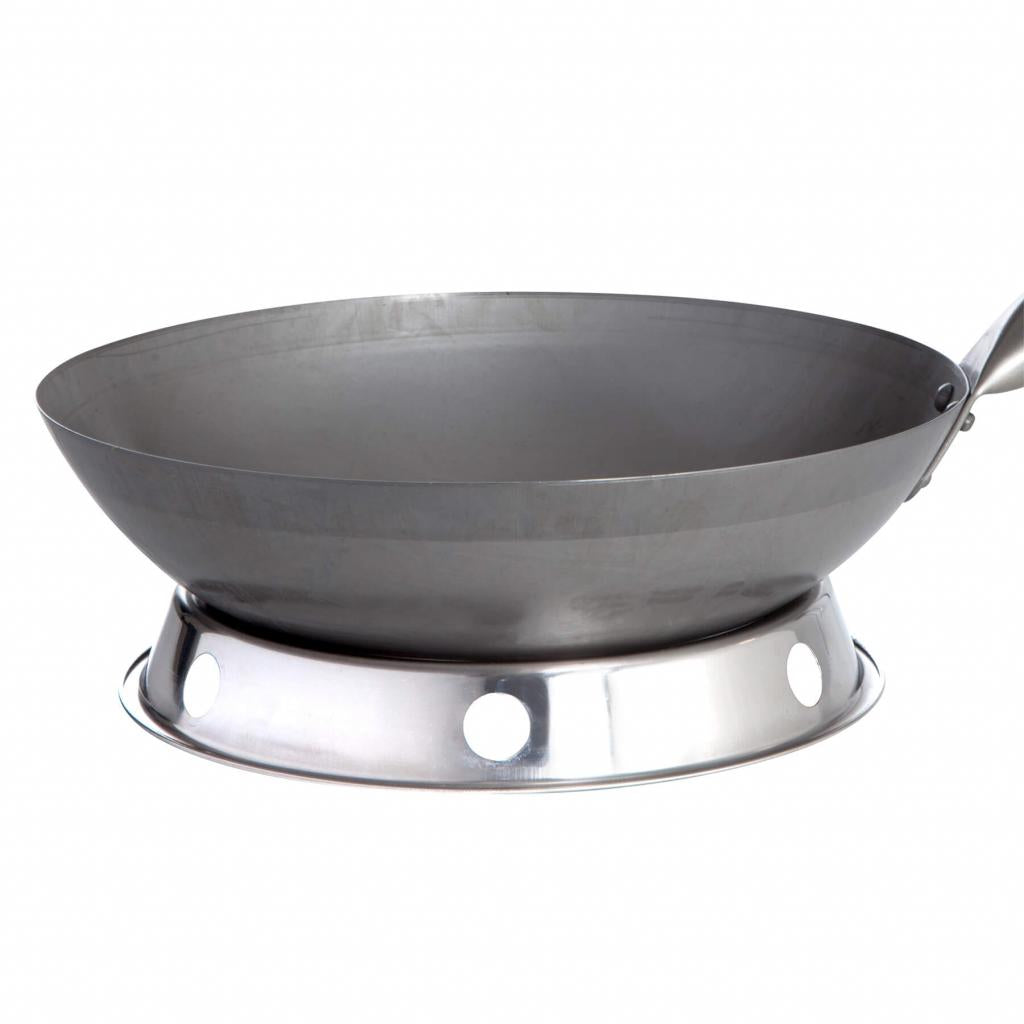 Original chinesischer Wok Ø 33 cm mit Holzgriff und Edelstahl-Wokring - stabiler Stand - passend für ALL'GRILL Gas-Grill Seitenkocher