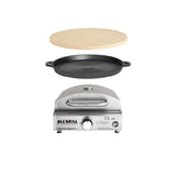 Multi-Kulti Gasgrill mit Pizzastein und Gussgrillplatte, tragbar, Ø 33 cm Pizzastein, Ø 35 cm Gusseisenpfanne, Abmessungen 42 x 51 x 25 cm