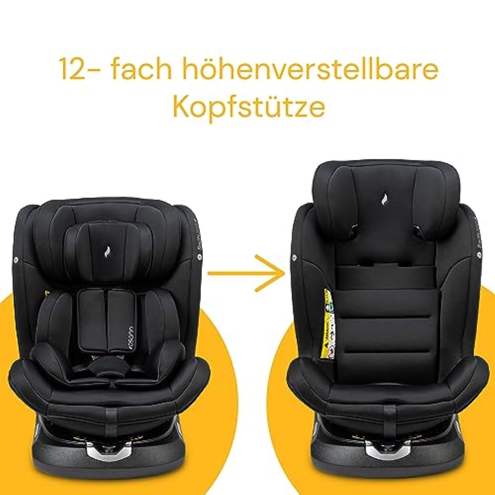 Osann Swift360 S i-Size Kindersitz 76–150 cm – 360° drehbar, Reboarder & vorwärts, Isofix, i-Size R129, mitwachsend, Magnethalterung – All Black