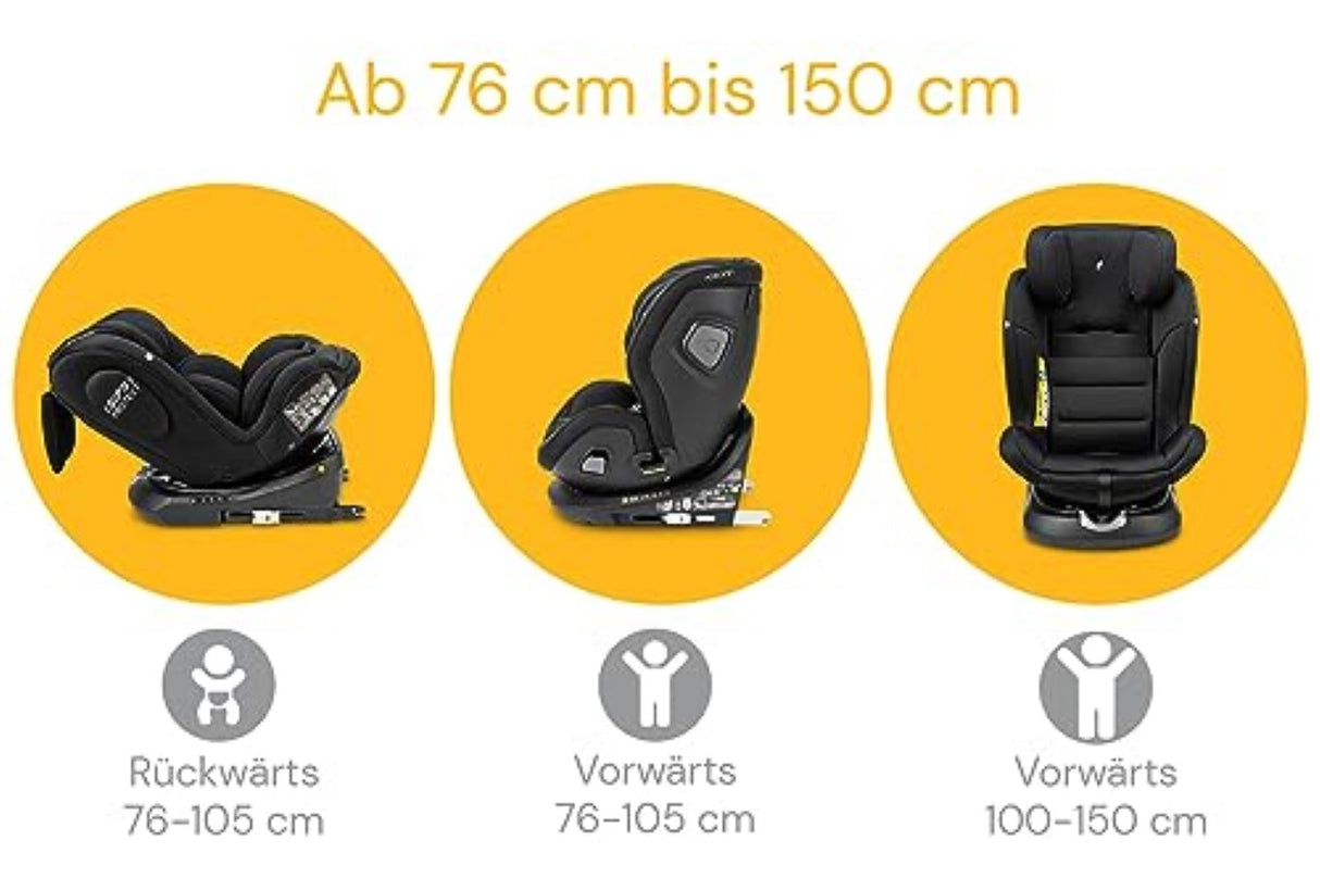 Osann Swift360 S i-Size Kindersitz 76–150 cm – 360° drehbar, Reboarder & vorwärts, Isofix, i-Size R129, mitwachsend, Magnethalterung – All Black