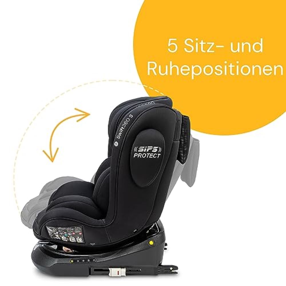 Osann Swift360 S i-Size Kindersitz 76–150 cm – 360° drehbar, Reboarder & vorwärts, Isofix, i-Size R129, mitwachsend, Magnethalterung – All Black