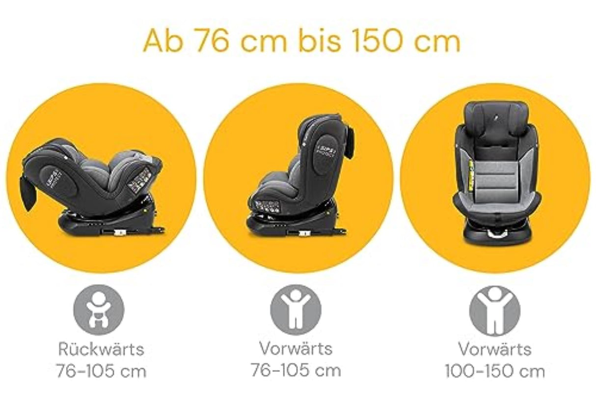 Osann Swift360 S i-Size Kindersitz 76–150 cm – 360° drehbar, Reboarder & vorwärts, Isofix, i-Size R129, 12-fach höhenverstellbar – Universe Grey