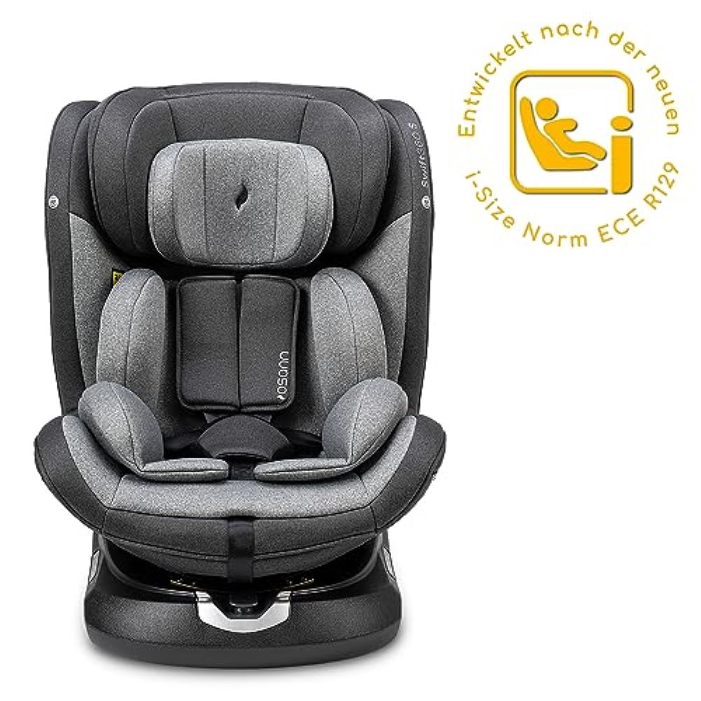 Osann Swift360 S i-Size Kindersitz 76–150 cm – 360° drehbar, Reboarder & vorwärts, Isofix, i-Size R129, 12-fach höhenverstellbar – Universe Grey