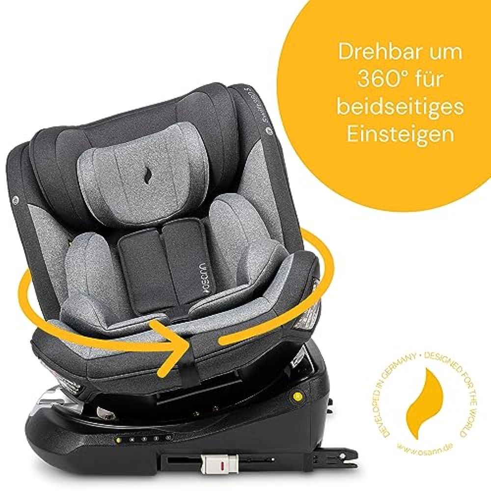 Osann Swift360 S i-Size Kindersitz 76–150 cm – 360° drehbar, Reboarder & vorwärts, Isofix, i-Size R129, 12-fach höhenverstellbar – Universe Grey