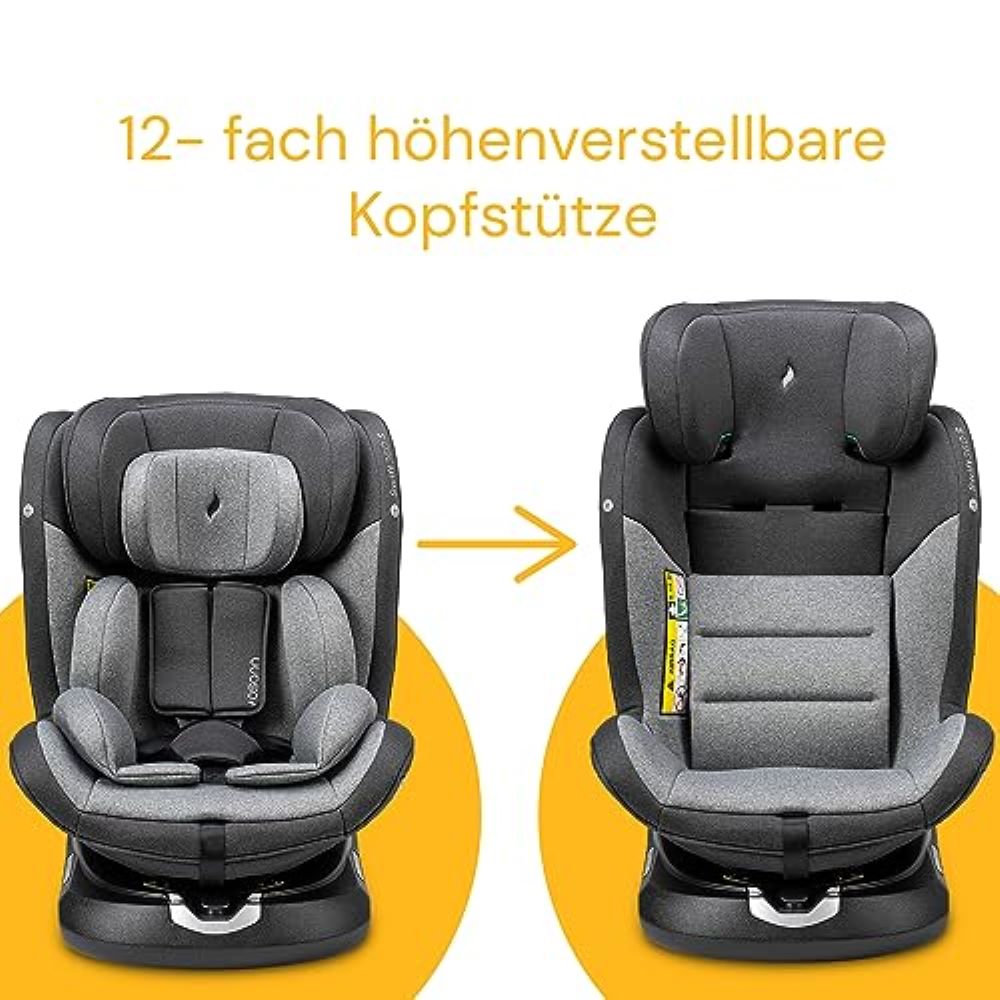Osann Swift360 S i-Size Kindersitz 76–150 cm – 360° drehbar, Reboarder & vorwärts, Isofix, i-Size R129, 12-fach höhenverstellbar – Universe Grey