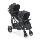 Doppel-Kinderwagen in Schwarz mit zwei Sitzen und verstellbaren Sonnenverdecken