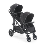 Doppel-Kinderwagen in Schwarz mit zwei Sitzen und verstellbaren Sonnenverdecken