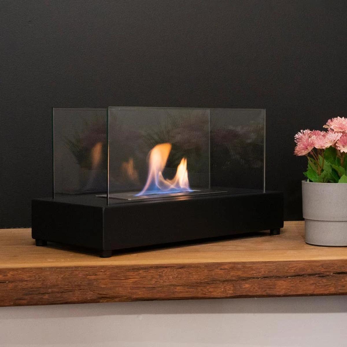 CACH Fires Lambeth Tischkamin, Schwarz, H: 18 cm x B: 35,5 cm x T: 20,5 cm, schöner Flammeneffekt, ideal für das Wohnzimmerregal oder den Terrassentisch, 0,8 kW.