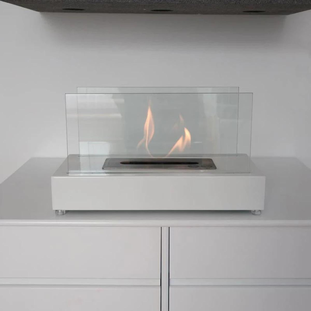 CACH Fires Lambeth Tischkamin, weiß, H: 18 cm x B: 35,5 cm x T: 20,5 cm, 0,8 kW, hübsche und stilvolle Ergänzung für jeden Raum