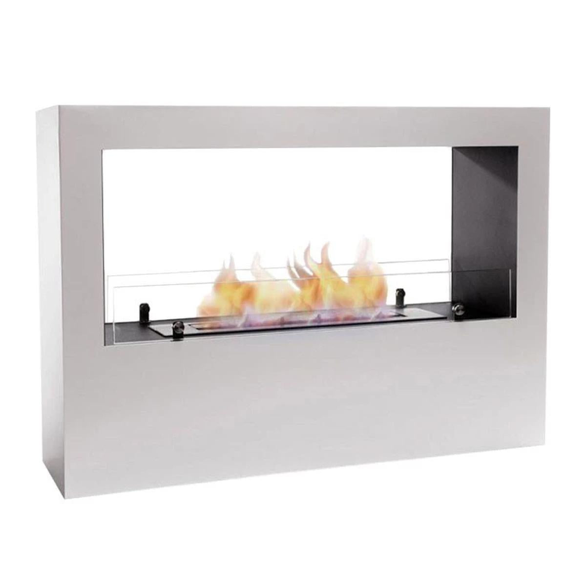 CACH Fires Lansing Bioethanol Standkamin, Weiß, Flammenansicht von 2 Seiten, 3,3 kW, 3,5-Liter-Brenner, 7,5 Stunden Brenndauer