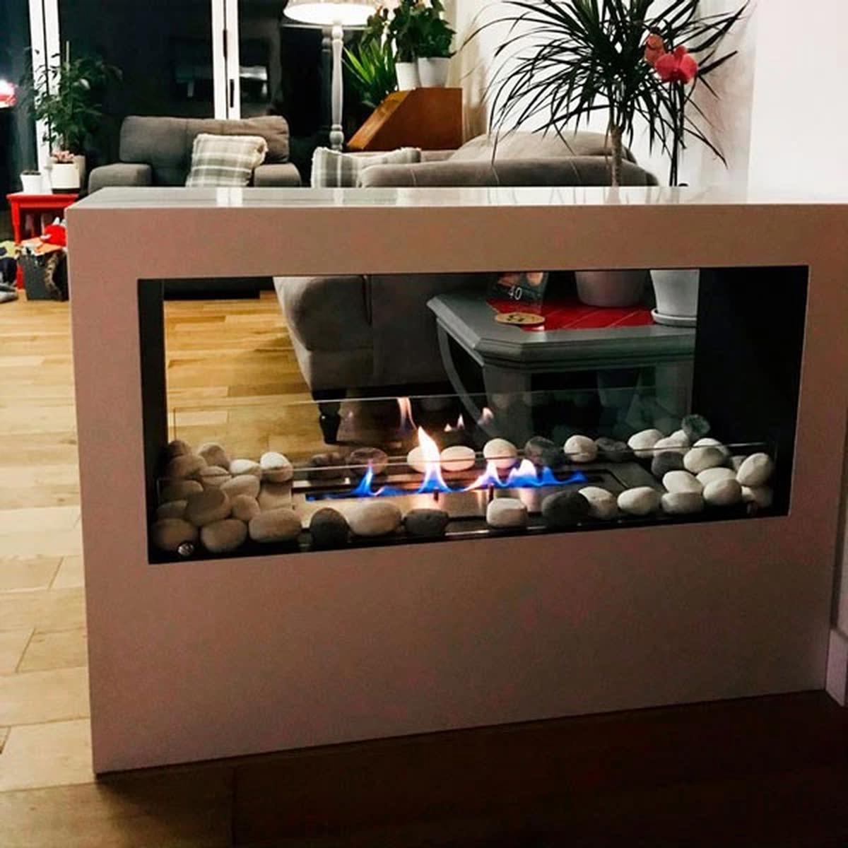 CACH Fires Lansing Bioethanol Standkamin, Weiß, Flammenansicht von 2 Seiten, 3,3 kW, 3,5-Liter-Brenner, 7,5 Stunden Brenndauer