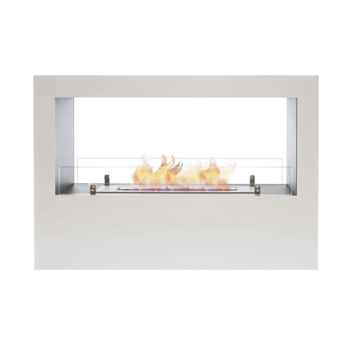 CACH Fires Lansing Bioethanol Standkamin, Weiß, Flammenansicht von 2 Seiten, 3,3 kW, 3,5-Liter-Brenner, 7,5 Stunden Brenndauer