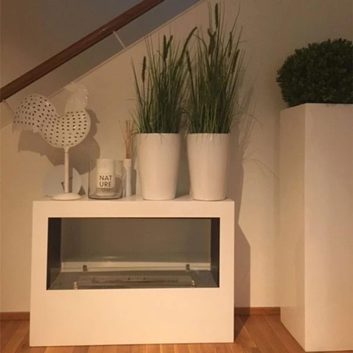 CACH Fires Lansing Bioethanol Standkamin, Weiß, Flammenansicht von 2 Seiten, 3,3 kW, 3,5-Liter-Brenner, 7,5 Stunden Brenndauer