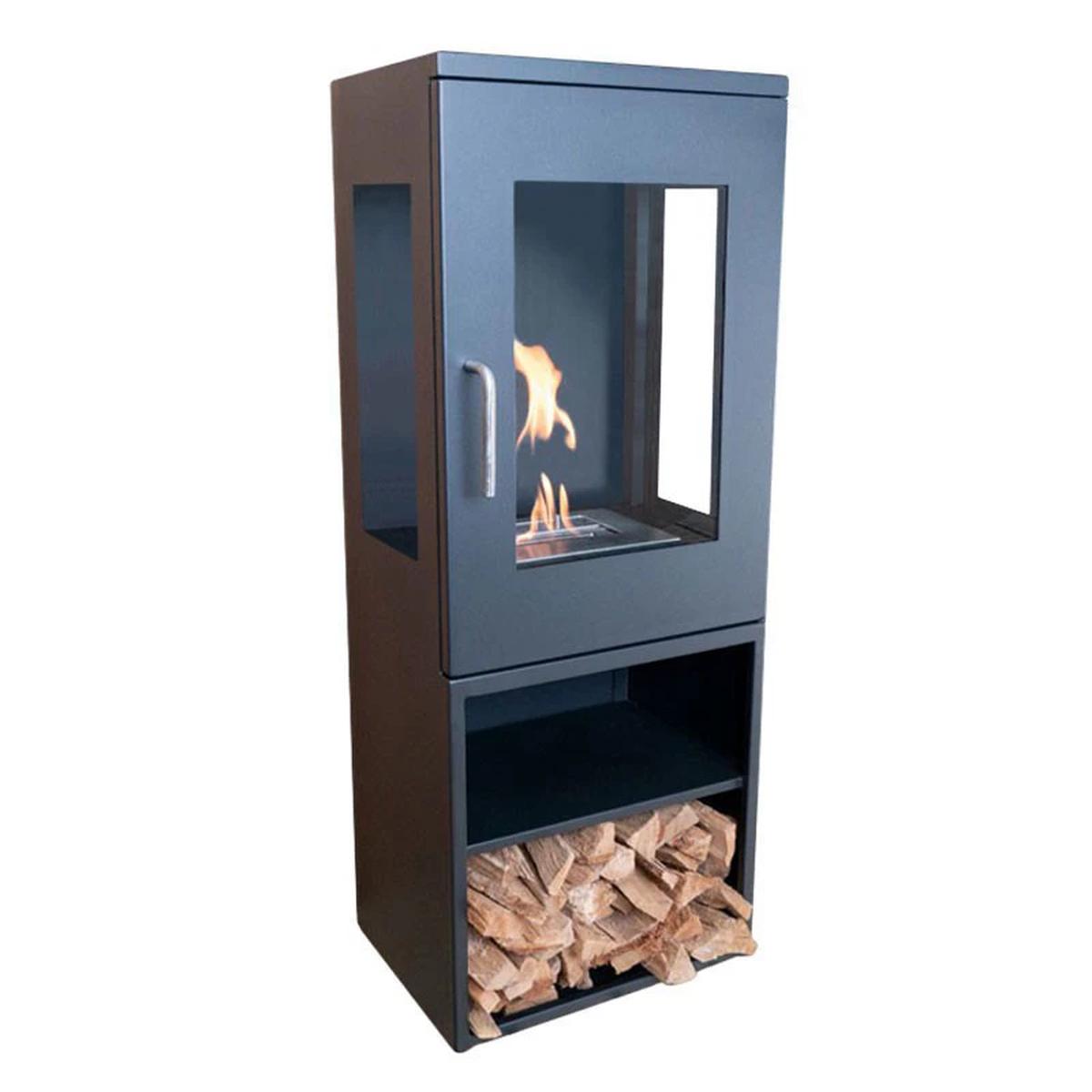 CACH Fires Cheyenne Schwarzer Bioethanol-Kamin, 95 cm hoch, 3-seitige Flammenansicht, 1,9 kW