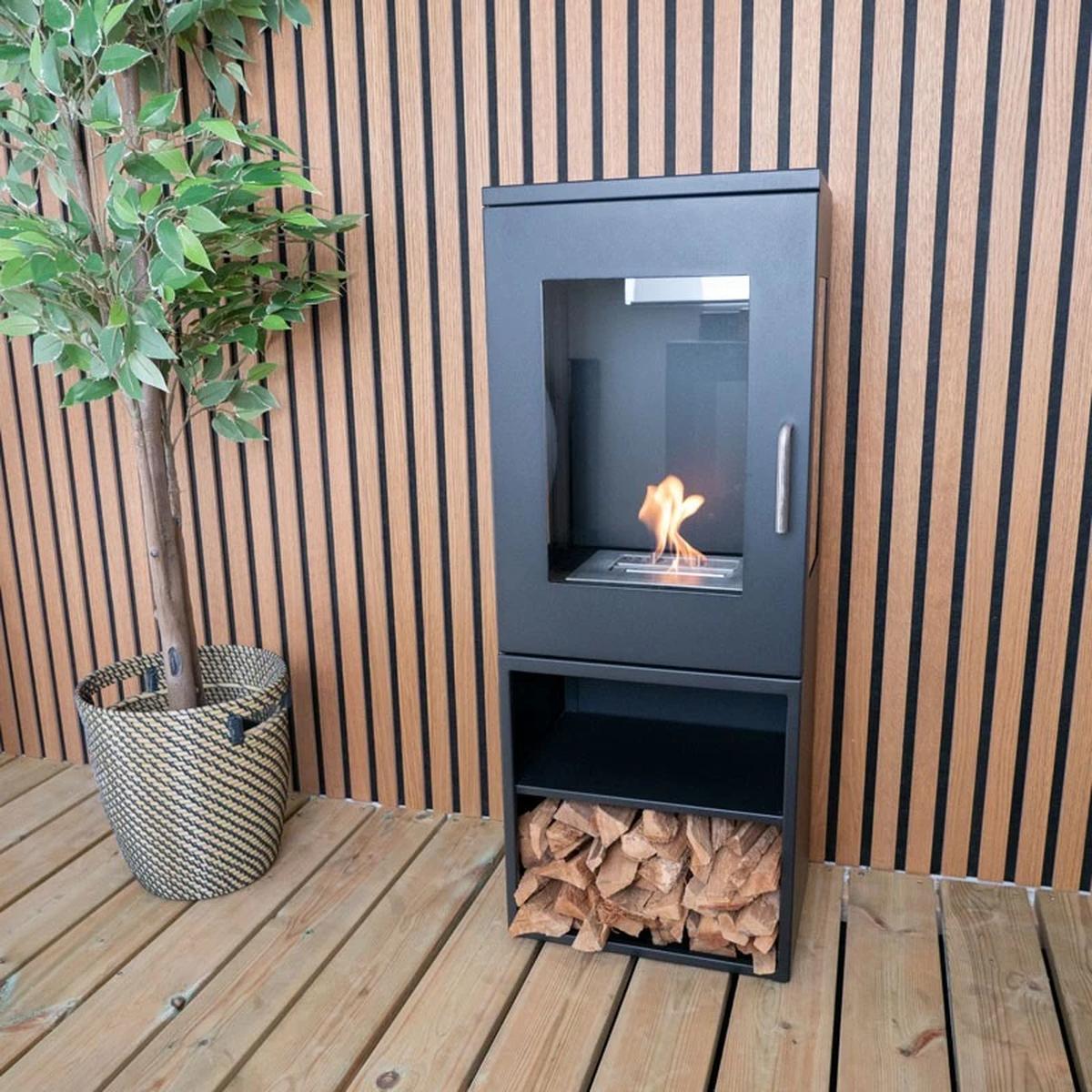 CACH Fires Cheyenne Schwarzer Bioethanol-Kamin, 95 cm hoch, 3-seitige Flammenansicht, 1,9 kW