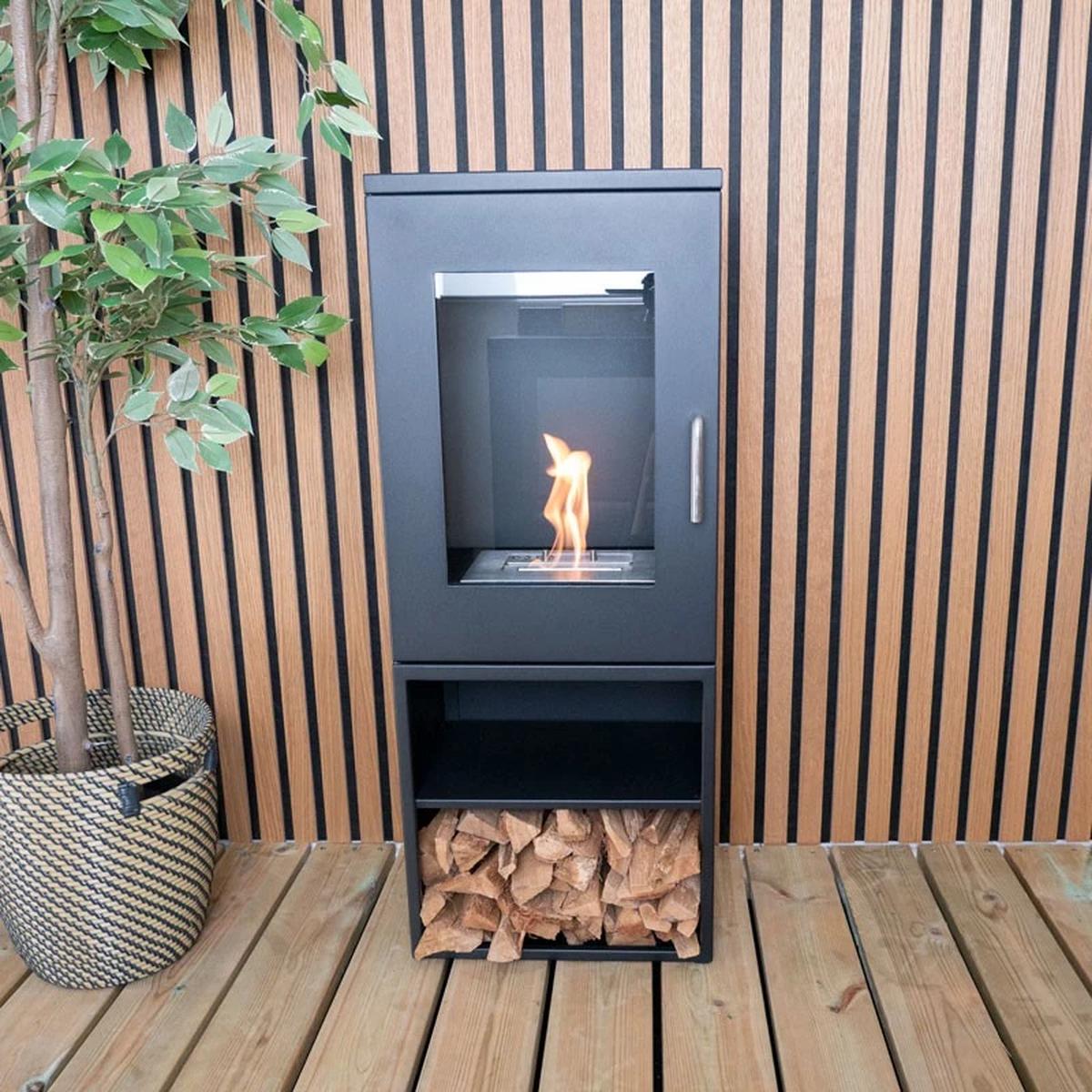 CACH Fires Cheyenne Schwarzer Bioethanol-Kamin, 95 cm hoch, 3-seitige Flammenansicht, 1,9 kW
