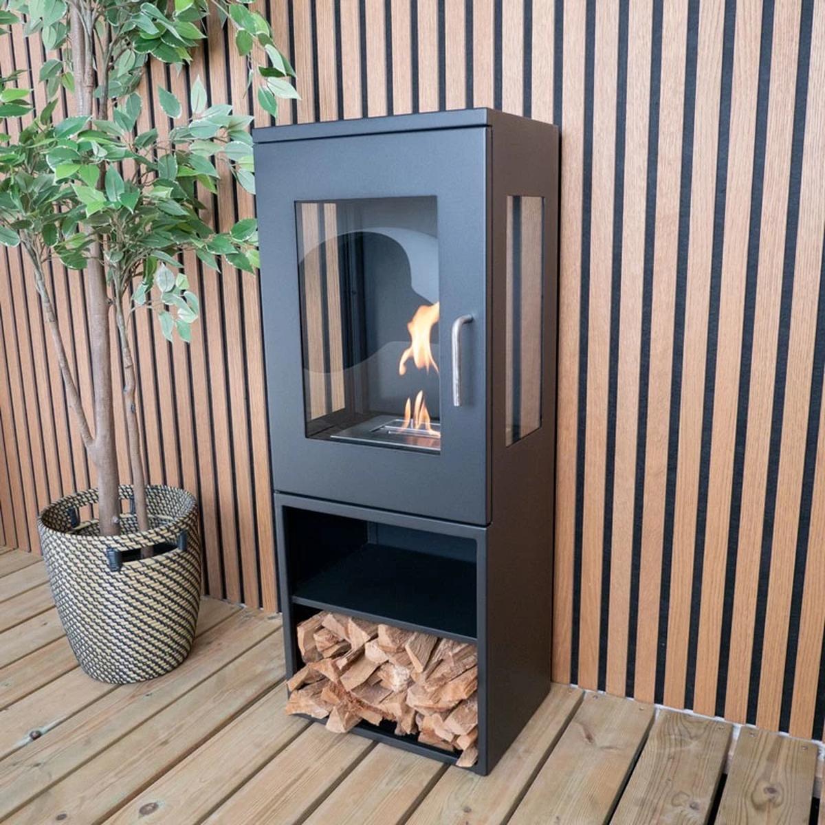 CACH Fires Cheyenne Schwarzer Bioethanol-Kamin, 95 cm hoch, 3-seitige Flammenansicht, 1,9 kW