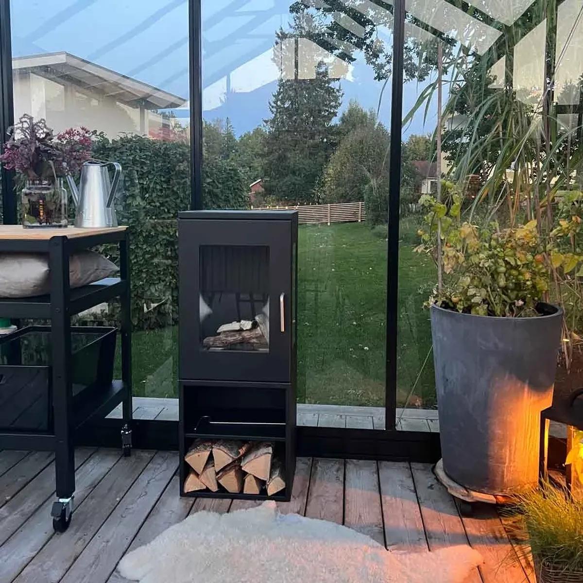 CACH Fires Cheyenne Schwarzer Bioethanol-Kamin, 95 cm hoch, 3-seitige Flammenansicht, 1,9 kW