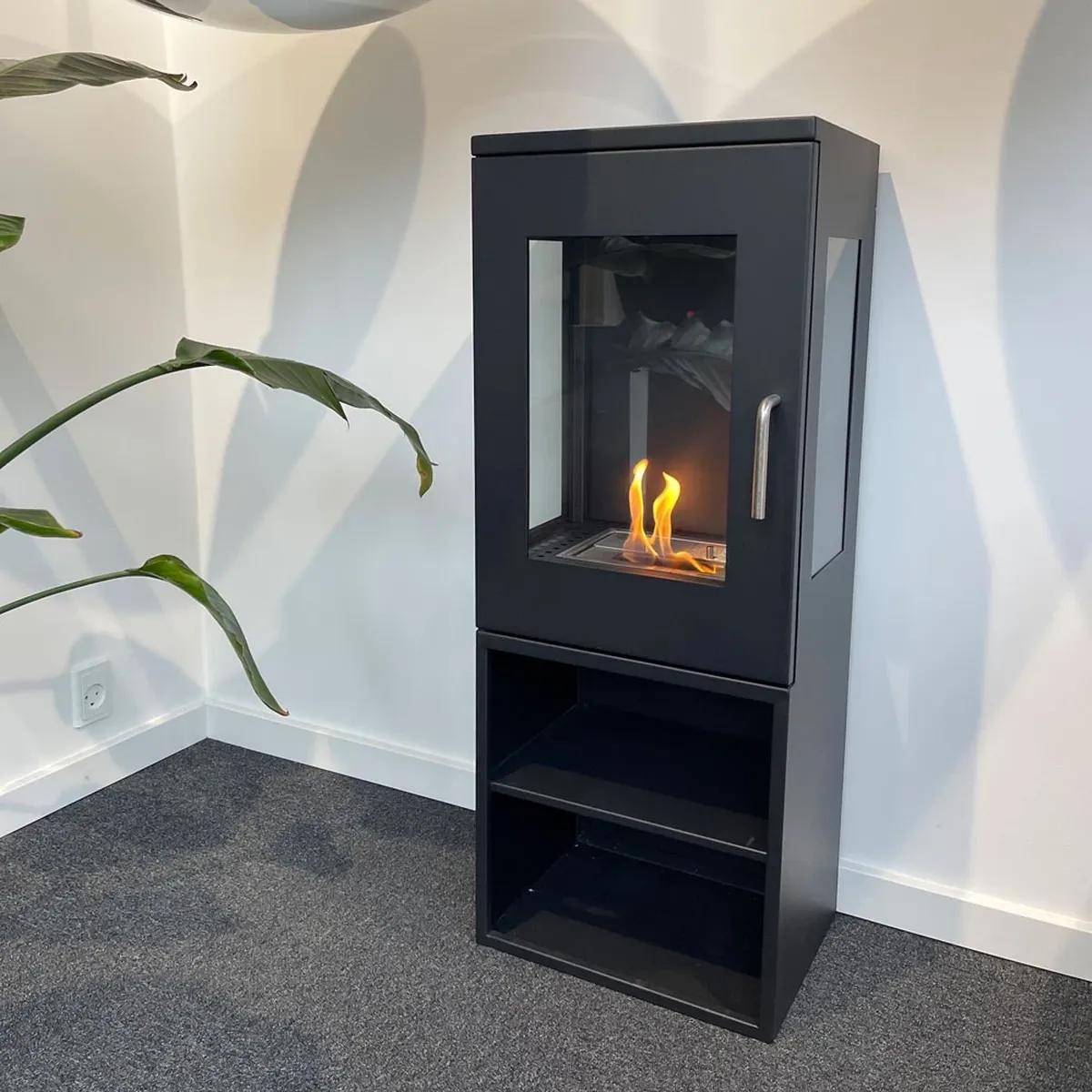 CACH Fires Cheyenne Schwarzer Bioethanol-Kamin, 95 cm hoch, 3-seitige Flammenansicht, 1,9 kW