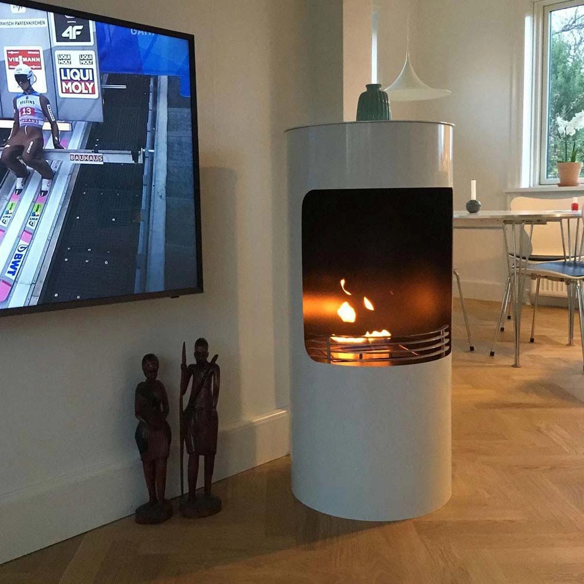 CACH Fires Montgomery Weiß, Offener Ethanol-Herd, Kaminoptik, H: 95 x Ø 45 cm, 4,5 Stunden Brenndauer, 1,9 kW