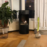 CACH Fires Montgomery Schwarz, Offener Bioethanol-Herd, Freistehender Bioethanol-Kamin im Holzofen-Design, Lange Brenndauer von bis zu 4,5 Stunden, 1,9 kW.