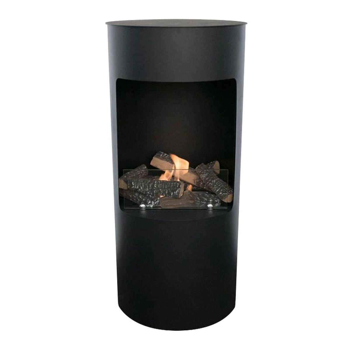 CACH Fires Montgomery Schwarz, Offener Bioethanol-Herd, Freistehender Bioethanol-Kamin im Holzofen-Design, Lange Brenndauer von bis zu 4,5 Stunden, 1,9 kW.