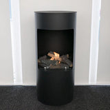 CACH Fires Montgomery Schwarz, Offener Bioethanol-Herd, Freistehender Bioethanol-Kamin im Holzofen-Design, Lange Brenndauer von bis zu 4,5 Stunden, 1,9 kW.