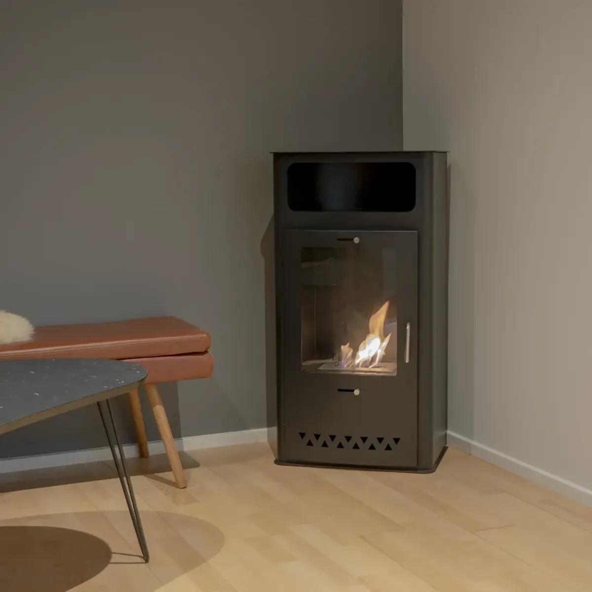 CACH Fires Boston freistehender Kamin, schwarz, Glastür, Bioethanol, 1,9 kW