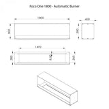 CACH Fires Foco One 1800, Großer einseitiger Ethanol-Einbaukamin 180 cm, manueller oder automatischer Brenner, 13 kW, 8,8 kW.