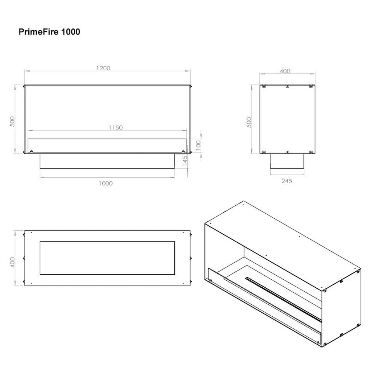 CACH Fires Foco One 1200, Einseitiger Bioethanol-Einbaukamin für die Wand, Manueller/Automatischer Brenner, 6,2 kW
