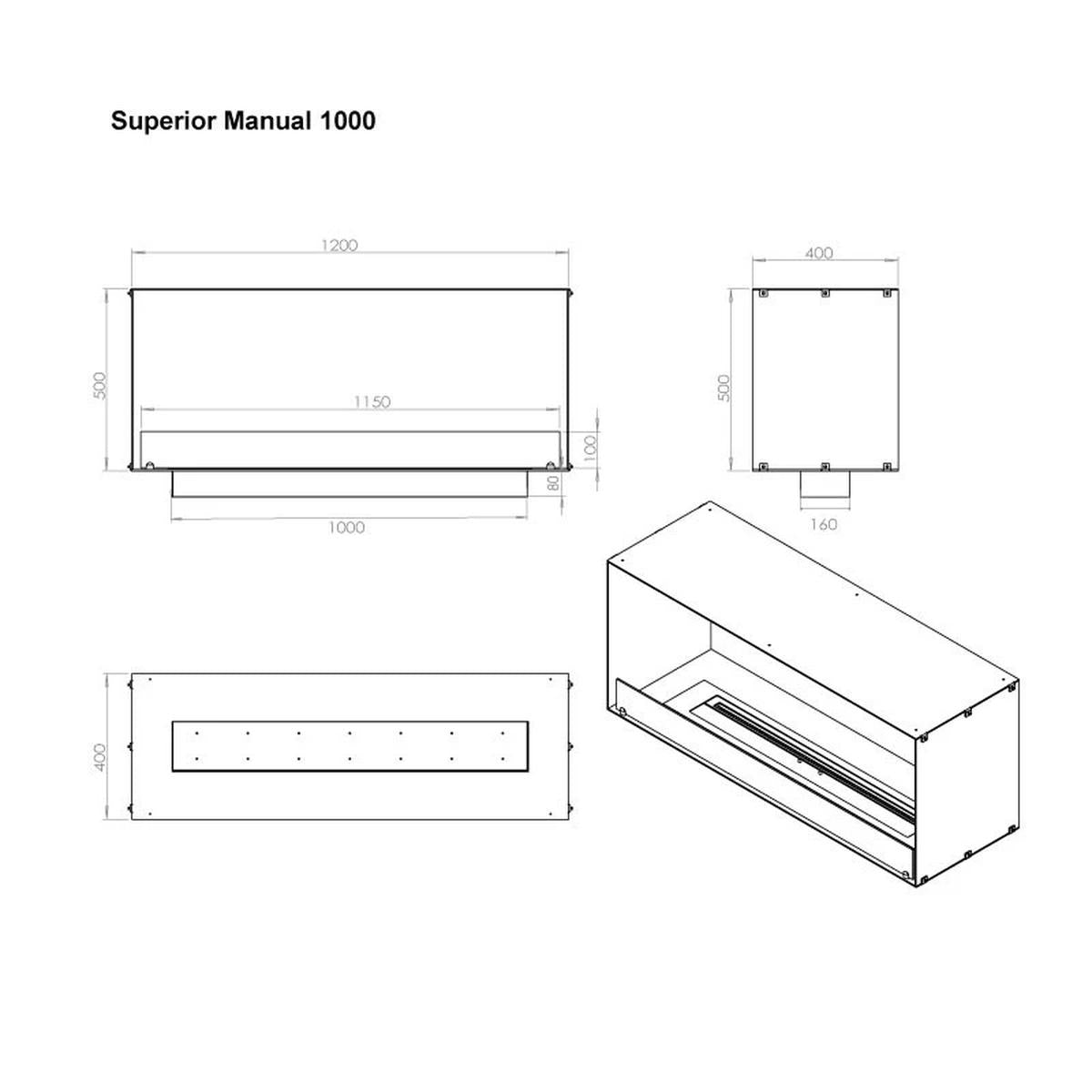 CACH Fires Foco One 1200, Einseitiger Bioethanol-Einbaukamin für die Wand, Manueller/Automatischer Brenner, 6,2 kW