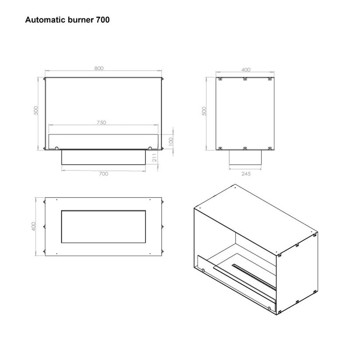 CACH Fires Foco One 800, Bioethanol-Kamin, einseitig offen, manueller oder automatischer Brenner, 3,2 kW