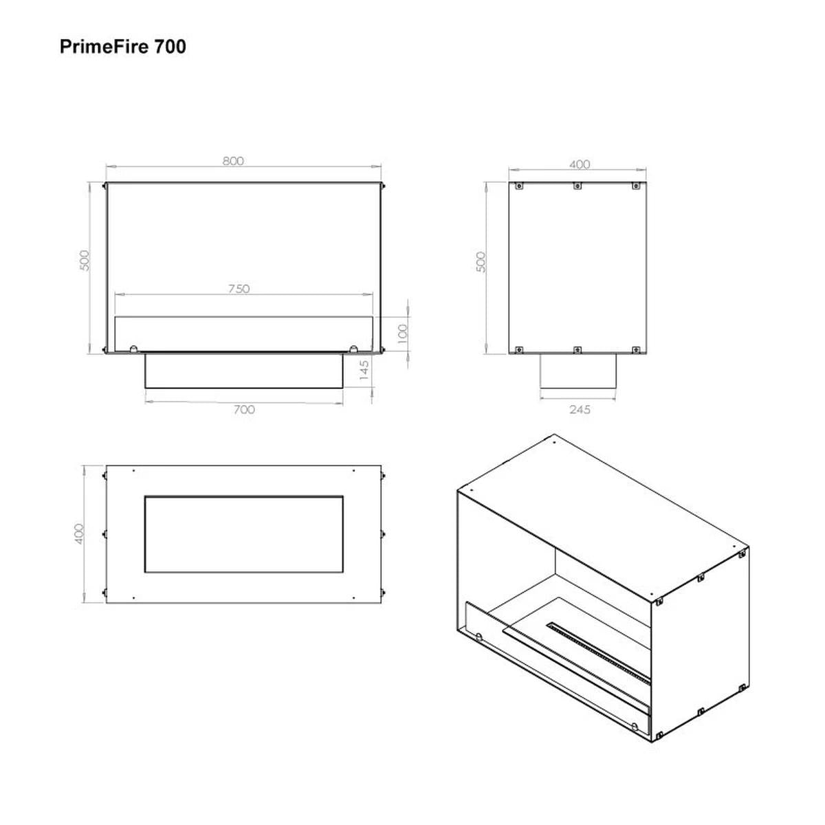 CACH Fires Foco One 800, Bioethanol-Kamin, einseitig offen, manueller oder automatischer Brenner, 3,2 kW