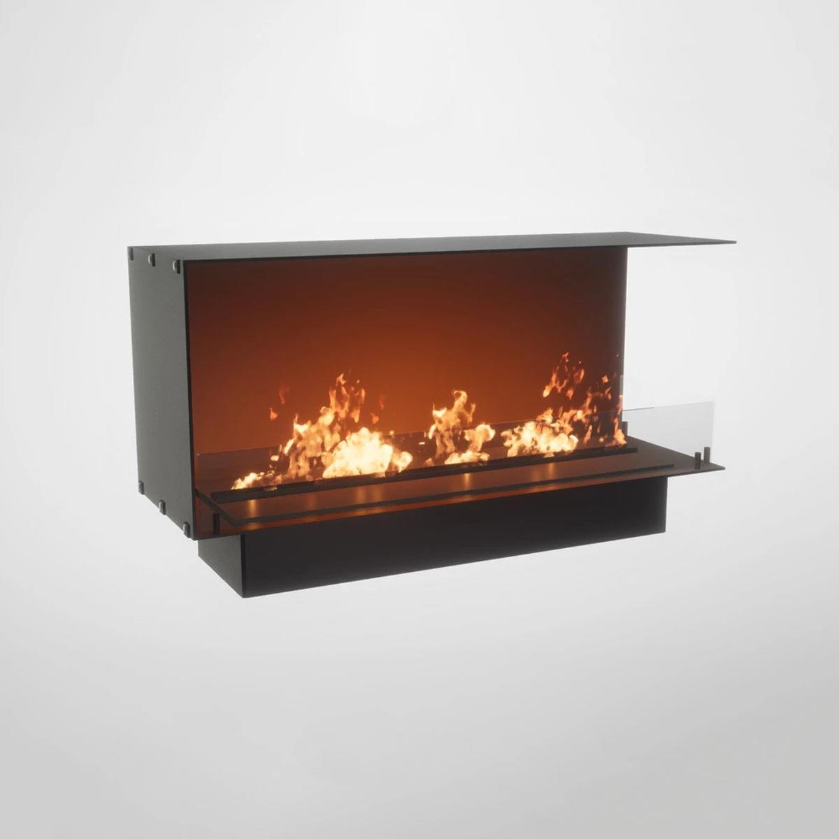CACH Fires Foco Ecke Rechts 1200, Bioethanol Kamin für die rechte Ecke, 1200 mm, manueller oder automatischer Brenner, 6,2 kW.