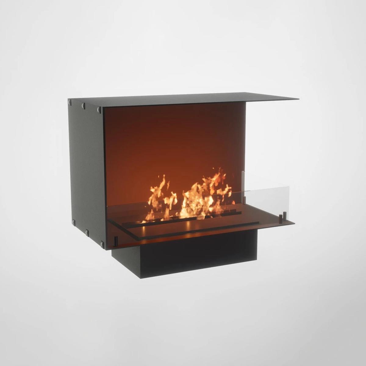 CACH Fires Foco Ecke rechts 800, Bioethanol-Kamin für die rechte Ecke, 3,2 kW, Flammen sichtbar von zwei Seiten, manuelle oder automatische Brennkammer