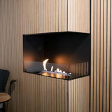 CACH Fires Foco Ecke rechts 800, Bioethanol-Kamin für die rechte Ecke, 3,2 kW, Flammen sichtbar von zwei Seiten, manuelle oder automatische Brennkammer