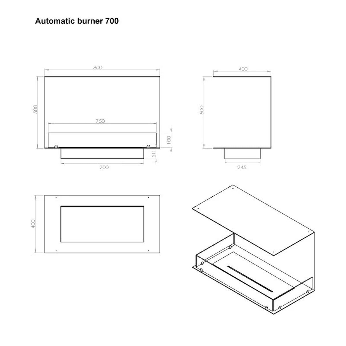 CACH Fires Foco Three 800, dreiseitiger Bioethanol-Kamin zur Wandmontage, manueller oder automatischer Brenner, 3,2 kW