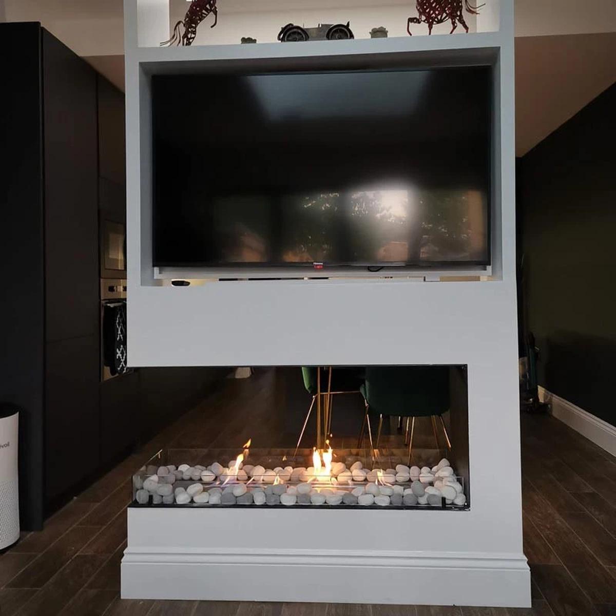 CACH Fires Foco Raumteiler 1200, Bioethanol-Kamin, dreiseitig, Raumteiler, automatischer und manueller Brenner, 6,2 kW.