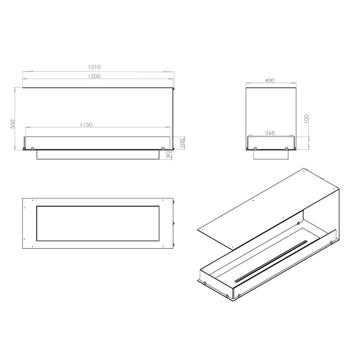 CACH Fires Foco Raumteiler 1200, Bioethanol-Kamin, dreiseitig, Raumteiler, automatischer und manueller Brenner, 6,2 kW.