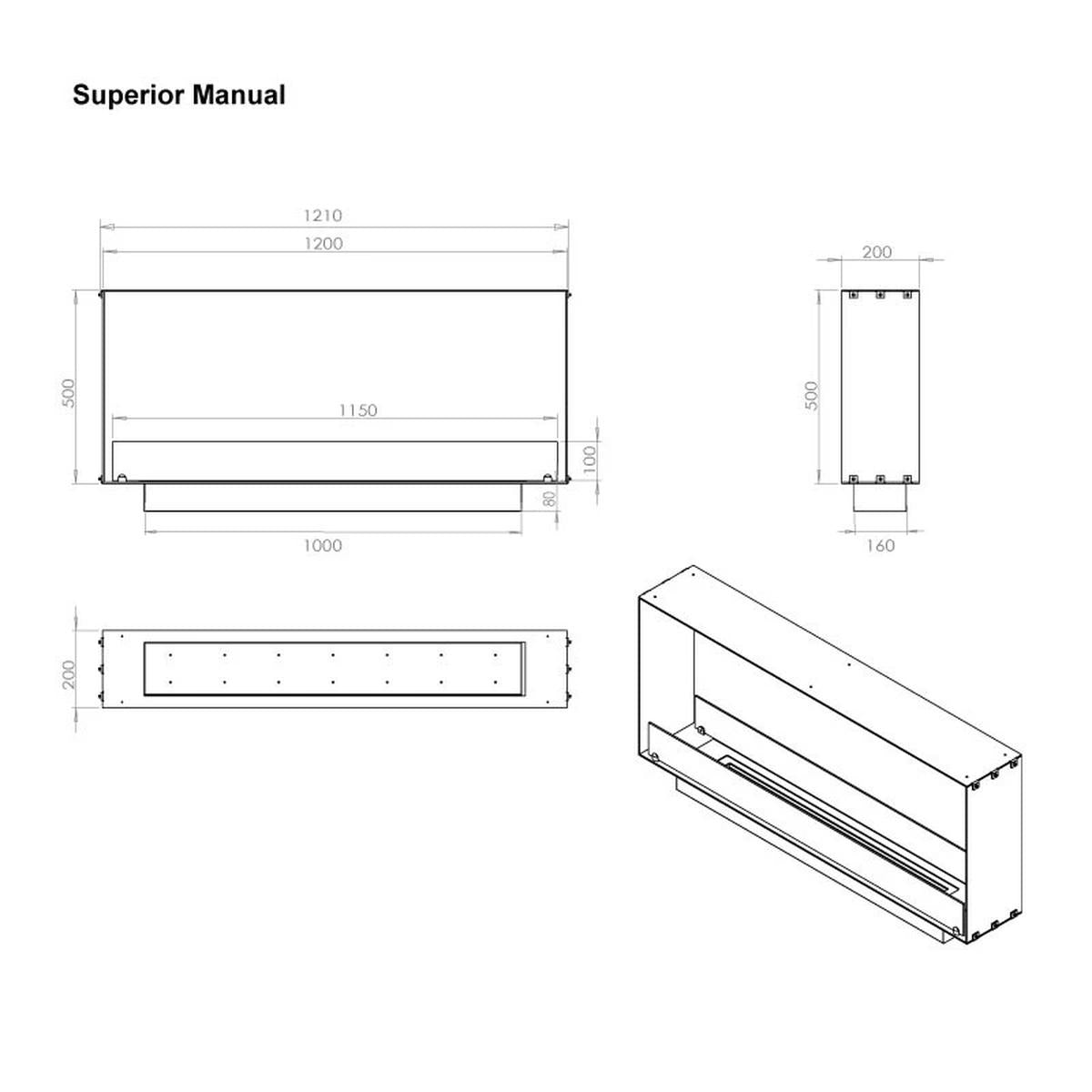 CACH Fires Foco Two 1200 Slim, schmaler Tunnelkamin, Breite 20 cm, geeignet für schmale Wände, 6,5 kW