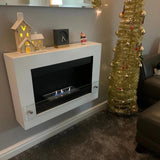 CACH Fires Nebraska Ethanol Wandkamin, Weiß, H: 54 cm x B: 78 cm x T: 16,5 cm, Brenndauer bis zu 6 Stunden, mit Glastür, 1,5 kW.