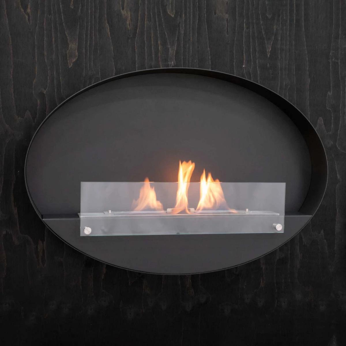 CACH Fires Maryland Oval Wandkamin, Schwarz, filigranes Design, 3,5 Liter Brenner, bis zu 7,5 Stunden Brenndauer, 3 kW