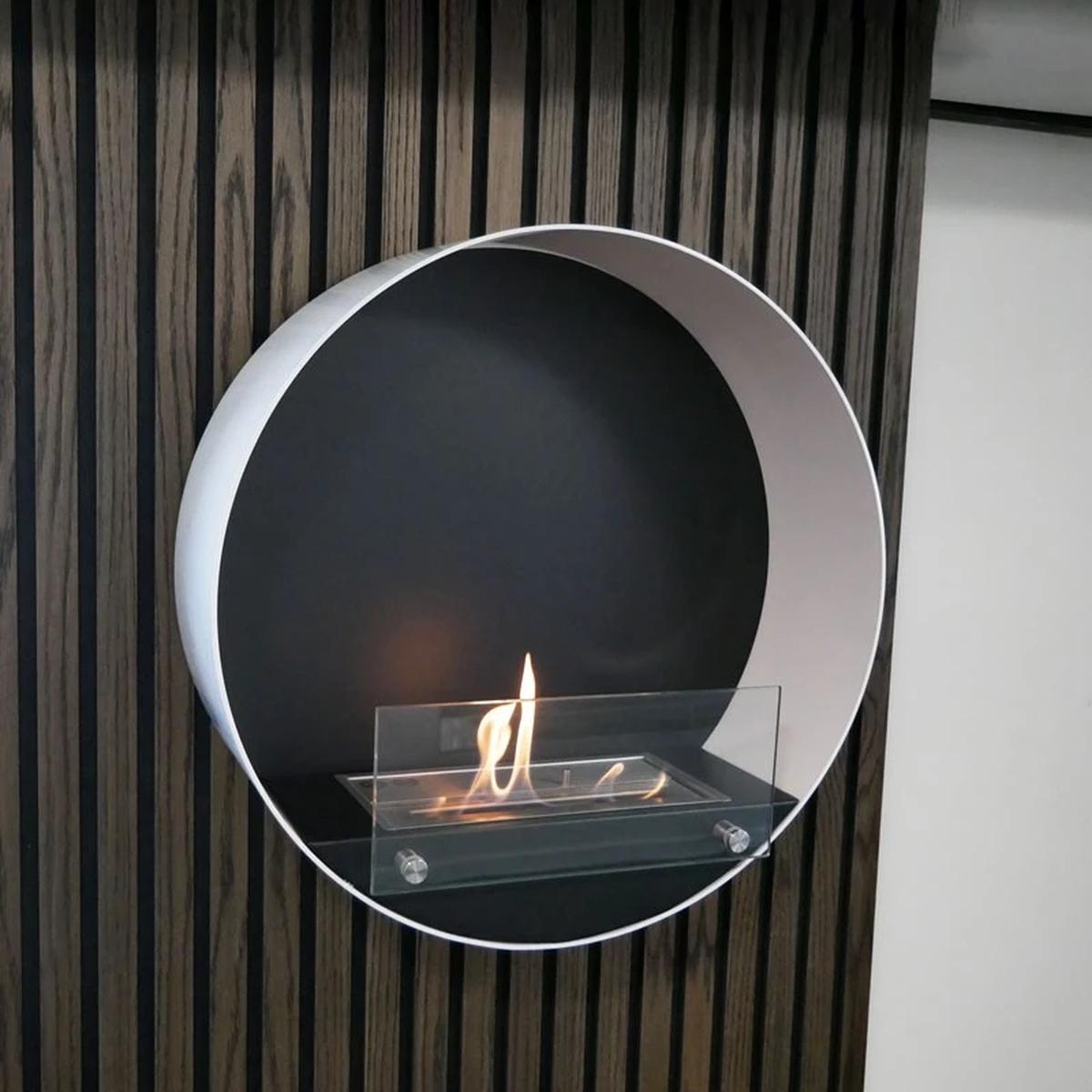 CACH Fires Delaware Ethanol-Wandkamin, Weiß, Durchmesser 60 cm, Brenndauer bis zu 6 Stunden, 2 kW