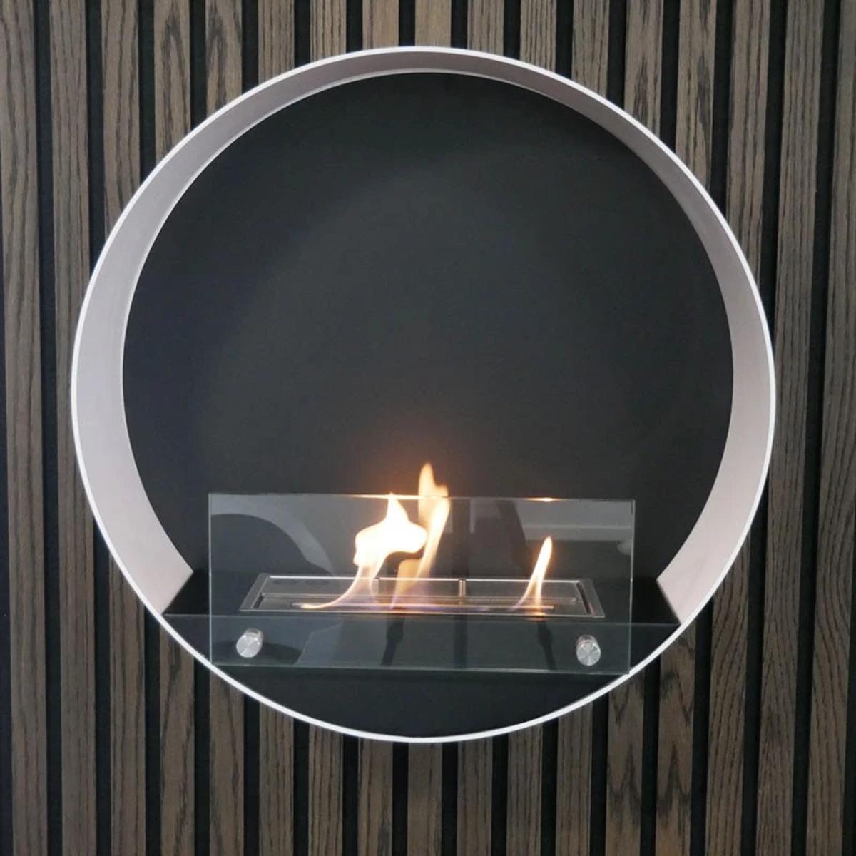 CACH Fires Delaware Ethanol-Wandkamin, Weiß, Durchmesser 60 cm, Brenndauer bis zu 6 Stunden, 2 kW