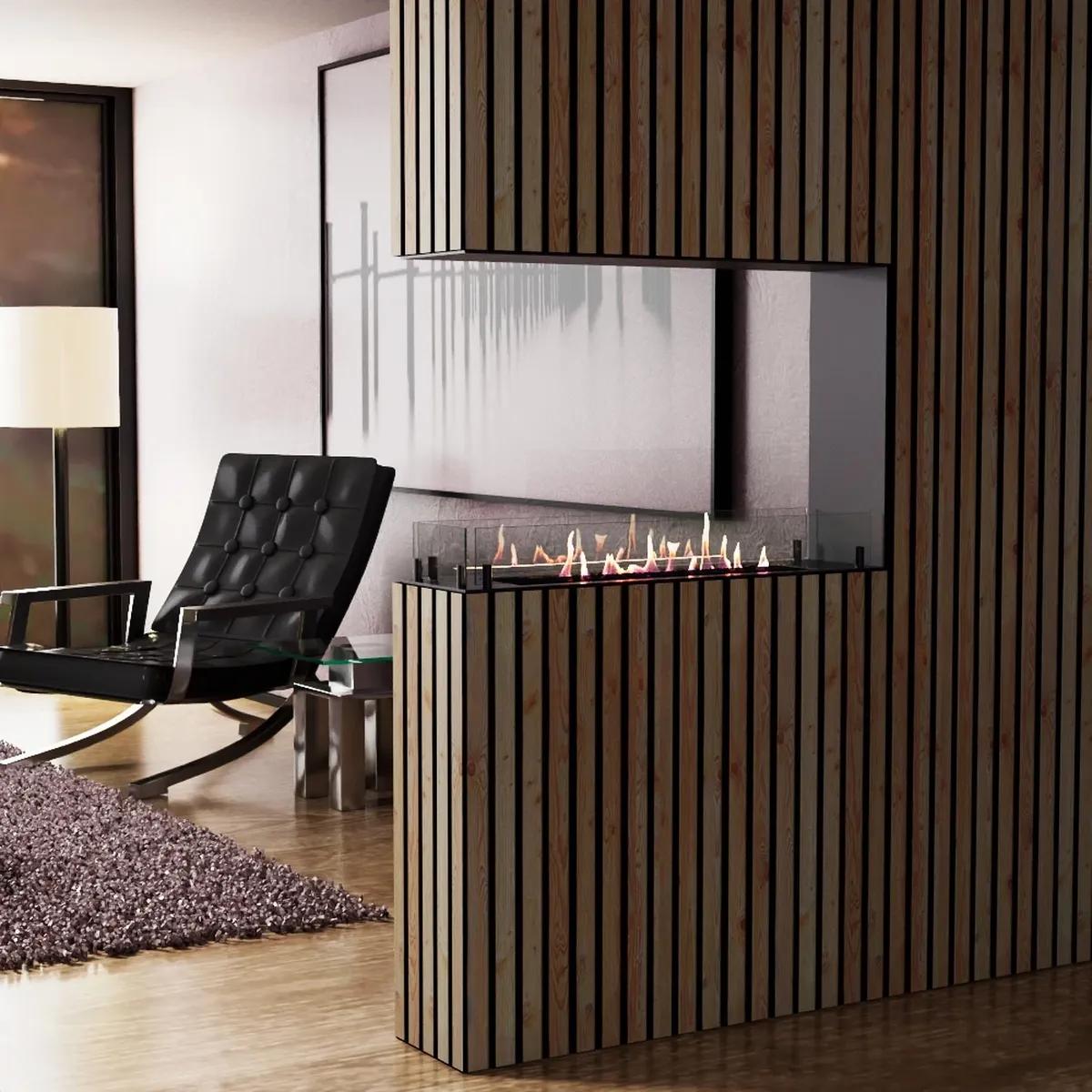 CACH Fires Foco Raumteiler 800 Slim, Schwarz, 80x50x20 cm, Bioethanol-Einbaukamin, manueller Brenner, 7,5 Stunden Brenndauer, 3,3 kW.