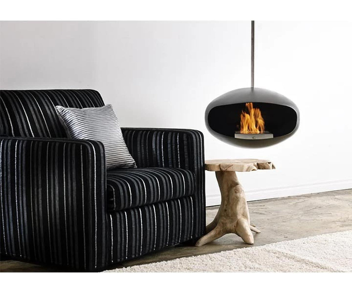 CACH Fires Cocoon Aeris, Bioethanol-Kamin in Schwarz mit verstellbarem Edelstahlstab, Bioethanol-Deckenkamin, 3 kW, elegant und modern.