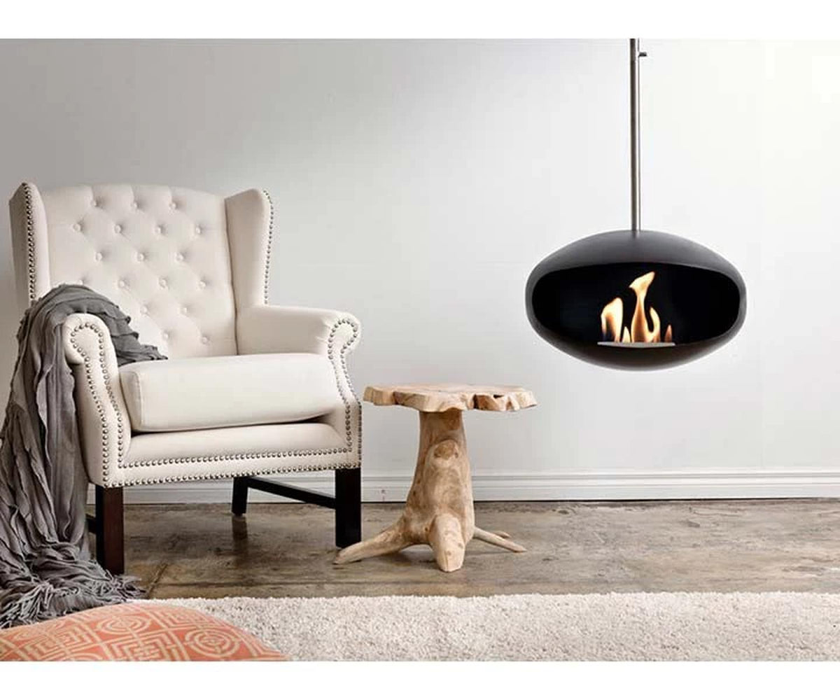 CACH Fires Cocoon Aeris, Bioethanol-Kamin in Schwarz mit verstellbarem Edelstahlstab, Bioethanol-Deckenkamin, 3 kW, elegant und modern.