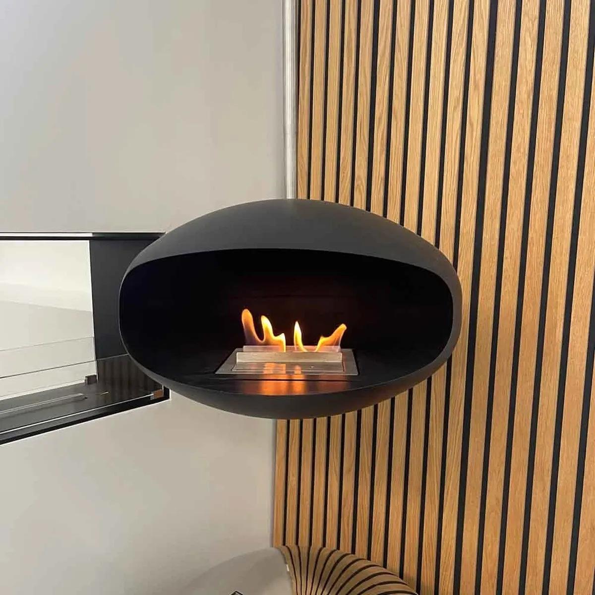 CACH Fires Cocoon Aeris, Bioethanol-Kamin in Schwarz mit verstellbarem Edelstahlstab, Bioethanol-Deckenkamin, 3 kW, elegant und modern.